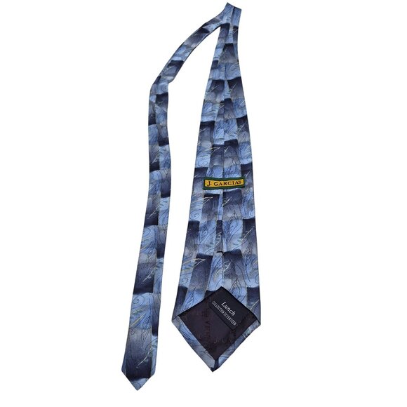 J. Garcia Silk Tie Collection Seventeen Mens Blue Leaf Pattern Necktie 65" - Picture 8 of 8